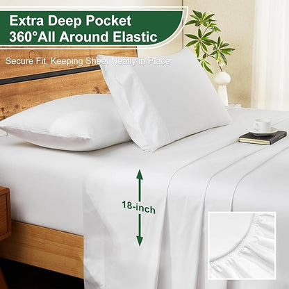 Ivellow 100% Egyptian Cotton Sheets King Size Set - 1200 Thread Count 6 PC 18" Deep Pocket King Sheets，Luxury Cotton Bed Sheet Soft Breathable Cooling White Sheet Sets Durable Hotel Quality Bedding
