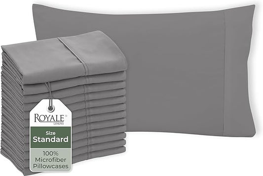 Royale Linens Grey Pillowcase Set Of 12 - Standard 20"x26" Bed Pillow Cover - 1800 Brushed Microfiber - Wrinkle & Fade Resistant - Bulk Pillow Case - Hotel Quality Pillow Case 12 Pack (Standard, Grey)