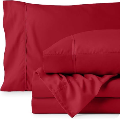 Bare Home Queen Sheet Set - 1800 Ultra-Soft Microfiber Queen Bed Sheets - Double Brushed - Deep Pockets - Easy Fit - 4 Piece Set - Bedding Sheets & Pillowcases (Queen, Red)