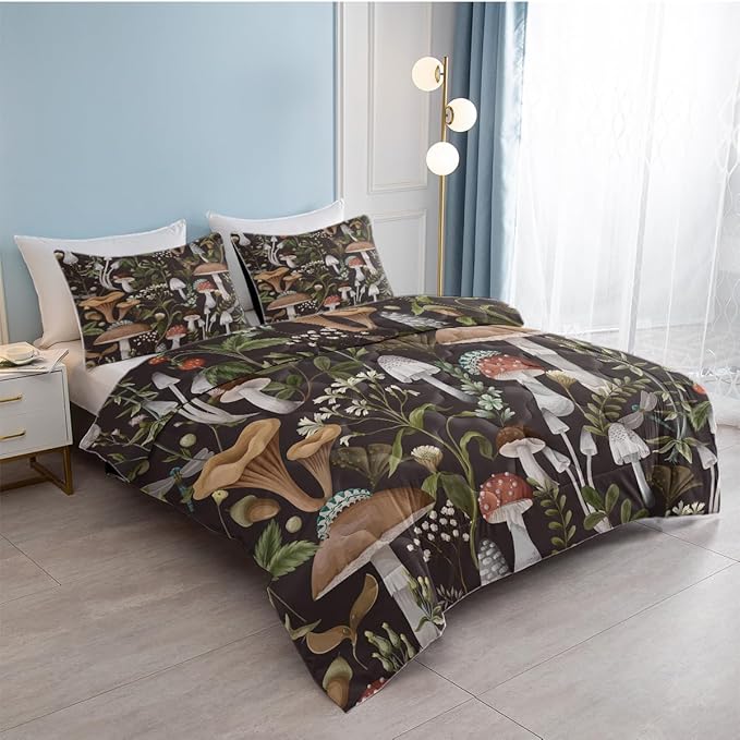 Soulzzz Soft Mushroom Printed Comforter - Queen Size Luxurious Mushroom Bedding Set - Home Decor for Girls & Boys