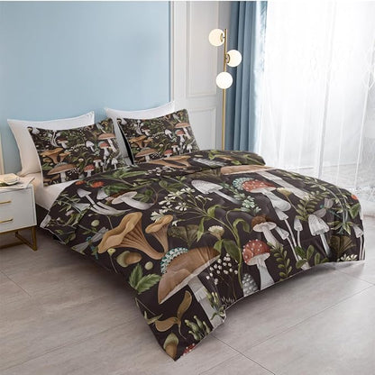 SOULZZZ Soft Mushroom Printed Comforter Twin- Luxurious Forest Natural Brown Mushroom Bedding Set - Mushroom Home Decor Bed Set for Girls Boys
