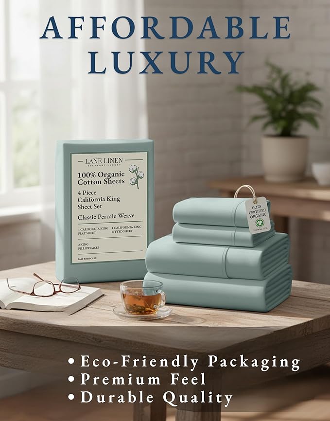 LANE LINEN Sheets for California King Size Bed- 4Pc 100% Organic Cotton Cal King Size Sheets Set, Soft Percale Sheets, Luxury Hotel Sheets, 15" Deep Pocket California King Sheet Set - French Blue