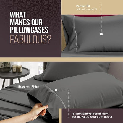 TEXAS LINEN CO. 100% Egyptian Cotton Pillowcases Queen Size Set of 2 - Luxury 2000 Series Standard/Queen Pillow Cases, Cooling, Envelope Closure Hotel Quality Pillowcase (21 x 32, Dark Grey)