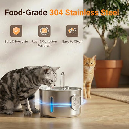 Stainless Steel Cat Water Fountain, 4L Quiet Pet Fountain for Cats & Dogs | Dog Water Fountain, 135oz Large Capacity, Small Dogs, USB Powered, 3 Flow Options, Triple Filtration, 4 Filters & 4 Sponges