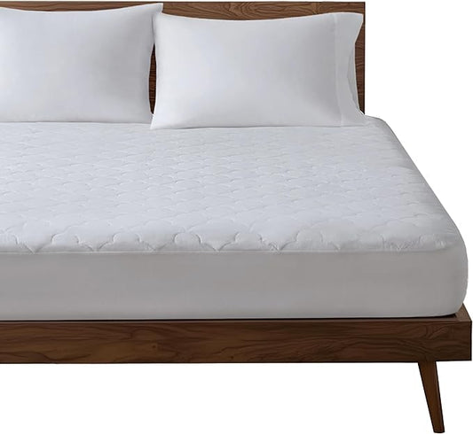 Sleep Philosophy King Mattress Pad, Cotton Mattress Protector Classic Cloud Quilted Bed Cover, All Natural Breathable Mattress Topper Fitted Pocket Fits Up to 18", Machine Washable, White