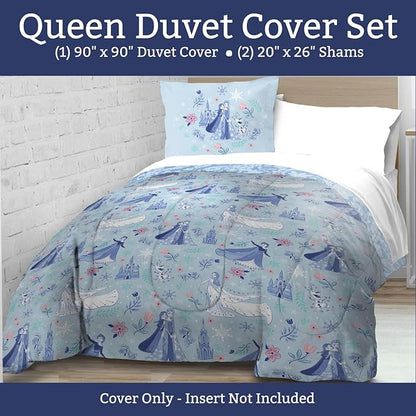 Jay Franco Kids Duvet Cover Set with Sham & Pillowcase – Ultra-Soft Bedding for Room Decor, Cover ONLY Comforter NOT Included, Blue - Frozen, 3 Piece Queen