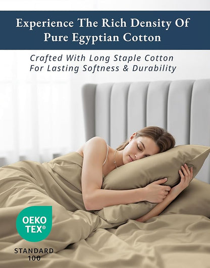 LANE LINEN 100% Egyptian Cotton Bed Sheets California King Size, Soft & Comfy Sateen Weave No Pill Fade Resistant Cal King Bedding Set, Machine wash 15'' Deep Pocket - Linen