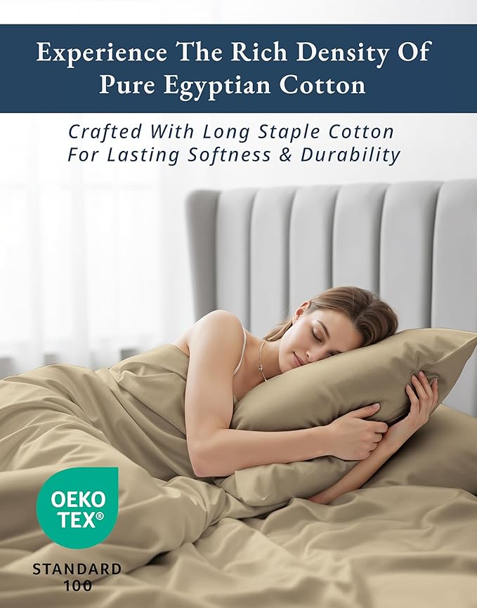 LANE LINEN 100% Egyptian Cotton Extra Long Twin Sheet Set, Soft & Comfy No Pill Fade Resistant Oeko-Tex Certified sustainably Produced Cotton Sheets XL Twin Sheets - Linen