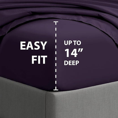 Cathay Home Essentials Ultra Soft Hypoallergenic Wrinkle Resistant Double Brushed Microfiber Bedding Sheet Set, Eggplant, California King