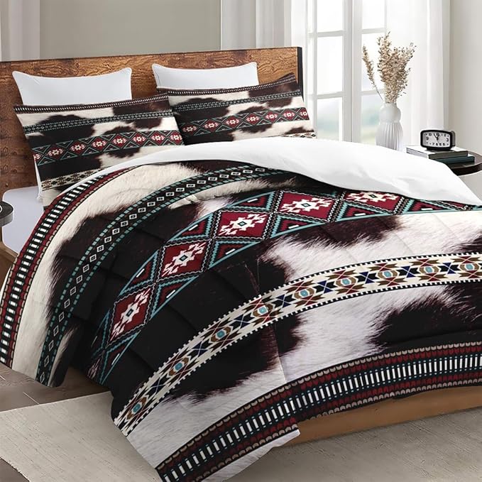 Twin Size Comforter Set with Pillowcase, Cowhide Cow Print 2 Pcs Bedding for Kids and Adults, Vintage Animal Fur Soft Comforter Set for Bedroom Bed Decor