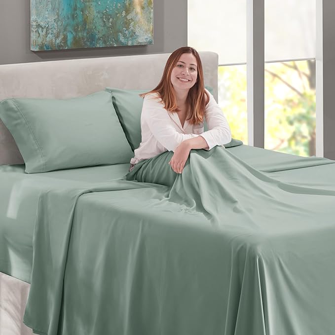 Nestl Full Size Sheet Set, 4 Piece Extra Deep Pocket (18-24 inches), Microfiber, Hotel Luxury, Soft, Breathable, Wrinkle-Free, Easy to Care, Sage Green New