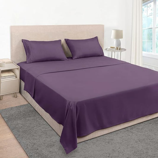 Mejoroom Full Size Sheet Sets - 1800 Collection Microfiber Bed Sheet Set with 16 Inch Deep Pocket Fitted Sheet, Soft, Breathable, Wrinkle, Fade & Stain Resistant - 4 Piece (Full, Purple)