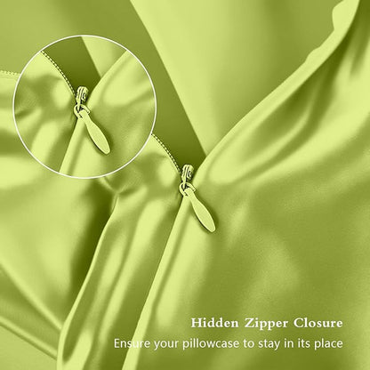 Silk Pillowcase 2 Pack, Natural Mulberry Silk Pillow Cases, Anti Acne Silk Pillowcase for Hair and Skin, King Size Silk Satin Pillowcase Set of 2 with Zipper, Gifts for Sleeping Women, Olive Green