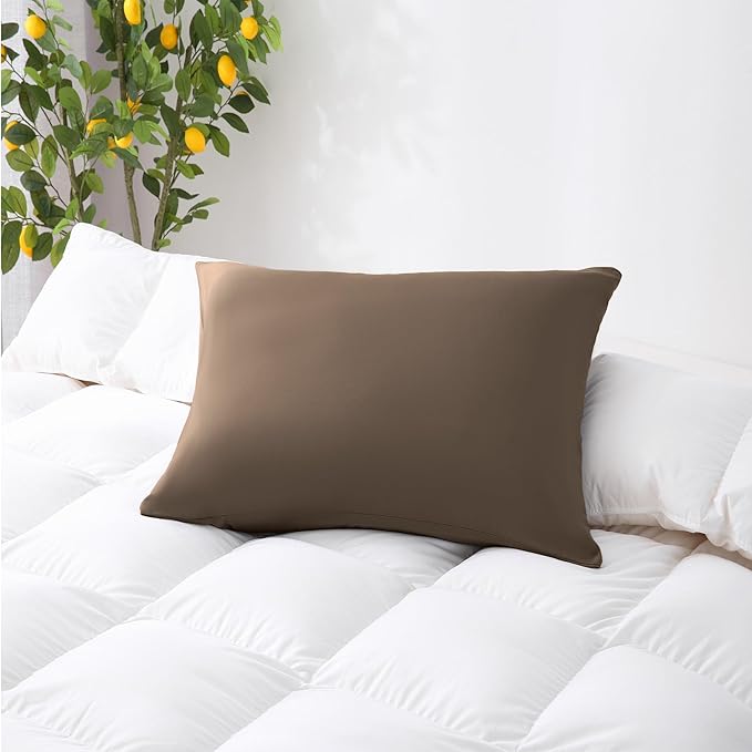 ZPECC Pillow Cases King Size Set of 4, 20x36 Envelope Closure Pillowcases, Soft Plain Brushed Microfiber Covers Hypoallergenic Breathable, Brown