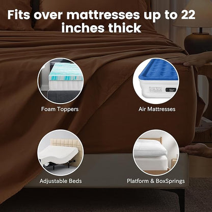 Bedlifes 100% French Linen Sheets King Size 18-24" Extra Deep Pocket 4-Piece Set Breathable & Moisture-Wicking,Soft & Durable Sheets for Thick Mattresses(Brown)