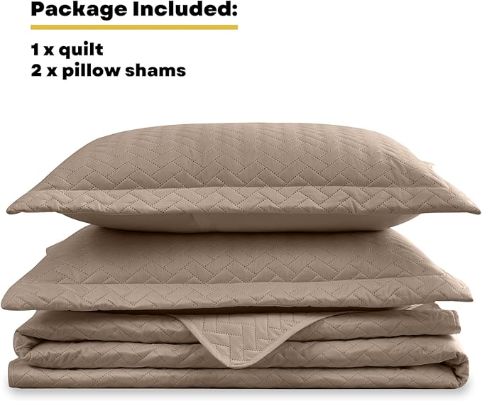 Maple&Stone Quilt Set Oversized King Size, 128"x120" Lightweight Brown Bedspread Ultrasonic Chevron Pattern Light Coverlet for All Season Comforter Bedding Decor - 3 Piece Bed Cover Sets