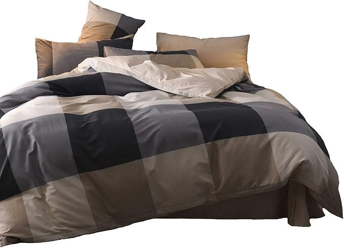 King Comforter Set Plaid 3 Pieces Soft Bedding Plaid Comforter Vintage Style Checkered Gingham King Comforter Set for All Seasons 1 Comforter and 2 Pillowcases