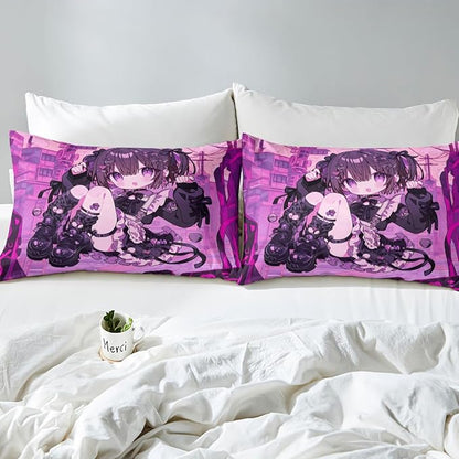 Erosebridal Kawaii Anime Girl Fitted Sheet Queen 3D Japanese Style Bed Sheets for Boys Girls Uniform Girls Bed Set Girly Anime Gift Sheets with 2 Pillowcases
