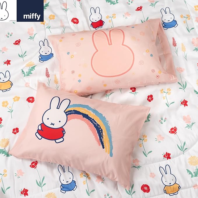 Miffy Bedding Set, Twin Size 5-Piece Super Soft Fluffy Reversible Comforter & Sheet Set with Sham, (100% Officially Licensed Product) By Franco Collectibles