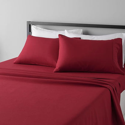 Amazon Basics Breathable, Wrinkle-Free, Ultra-Soft Microfiber 4 Piece Bed Sheet Set with 14-Inch Deep Pockets, Full, Burgundy, Solid