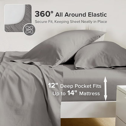 Comfort Spaces 100% Cotton Sheets Twin XL, Breathable, Soft Cotton Sheets, Naturally Cool Cotton Bed Sheets with 12" Elastic Pocket Fits up to 14" Mattress, All Season Sheet Set, Dark Gray 3 Piece