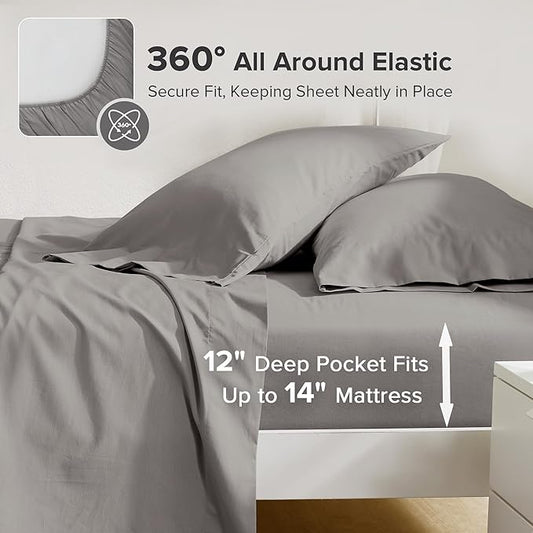 Comfort Spaces 100% Cotton Sheets Twin XL, Breathable, Soft Cotton Sheets, Naturally Cool Cotton Bed Sheets with 12" Elastic Pocket Fits up to 14" Mattress, All Season Sheet Set, Dark Gray 3 Piece
