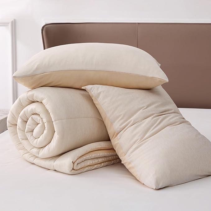 Bedsure Full Comforter Set - Cooling and Warm Bed Set, Beige Reversible Bedding for All Season, 3 Pieces, 1 Full Size Comforter (82"x88") and 2 Pillow Cases (20"x26")