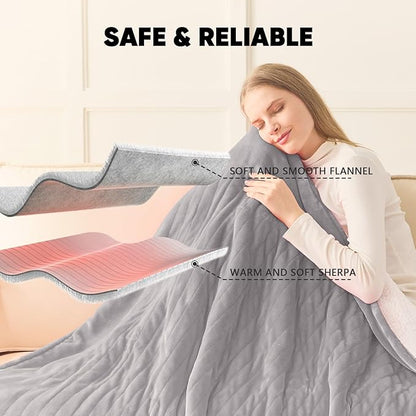 greenoak Heated Blanket Electric Full 72"X84", Heating Blanket with 10 Heat Levels 1/2/4/6/8 Hours Auto-Off, Fleece Soft Christmas Blanket,Gifts for Grandma Seniors Mom,Misty Grey
