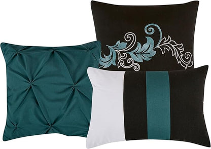 Chezmoi Collection Napa 7-Piece Luxury Leaves Scroll Embroidery Bedding Comforter Set (Full, Teal/Black/Gray)