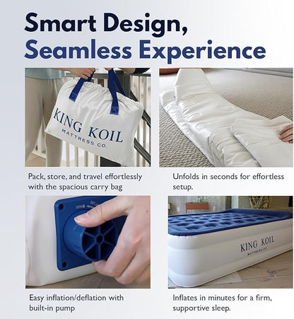 King Koil Luxury Cal King Air Mattress with Built-in Pump for Home, Camping & Guests - King Size Inflatable Airbed Luxury Double High Adjustable Blow Up Mattress, Durable Waterproof & Premium