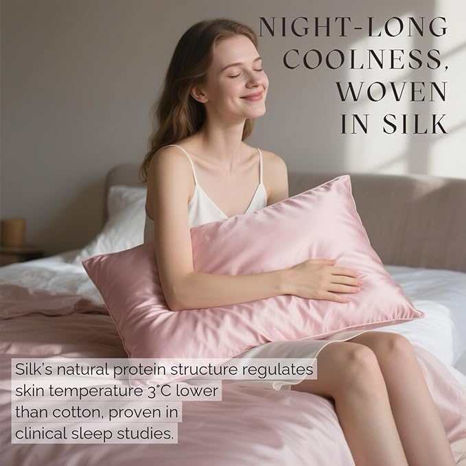Ravmix 100% Silk Pillow Cases with Zipper, 21momme Mulberry Silk Pillowcase for Hair Skin Health, Soft Smooth Breathable Cool Pillow Cover for Beauty Sleep with Gift Box 1PC(Queen 20"x30", Soft Pink)
