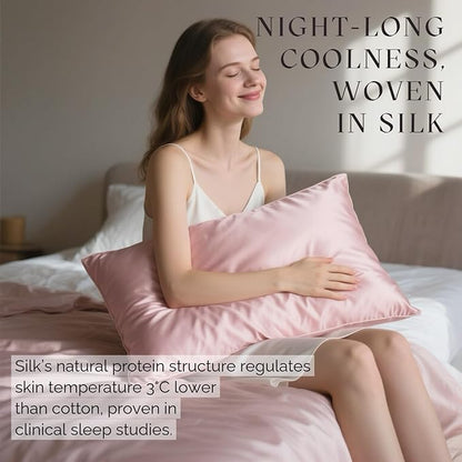 Ravmix 100% Silk Pillow Cases with Zipper, 21momme Mulberry Silk Pillowcase for Hair Skin Health, Soft Smooth Breathable Cool Pillow Cover for Beauty Sleep with Gift Box 1PC(Queen 20"x30", Soft Pink)