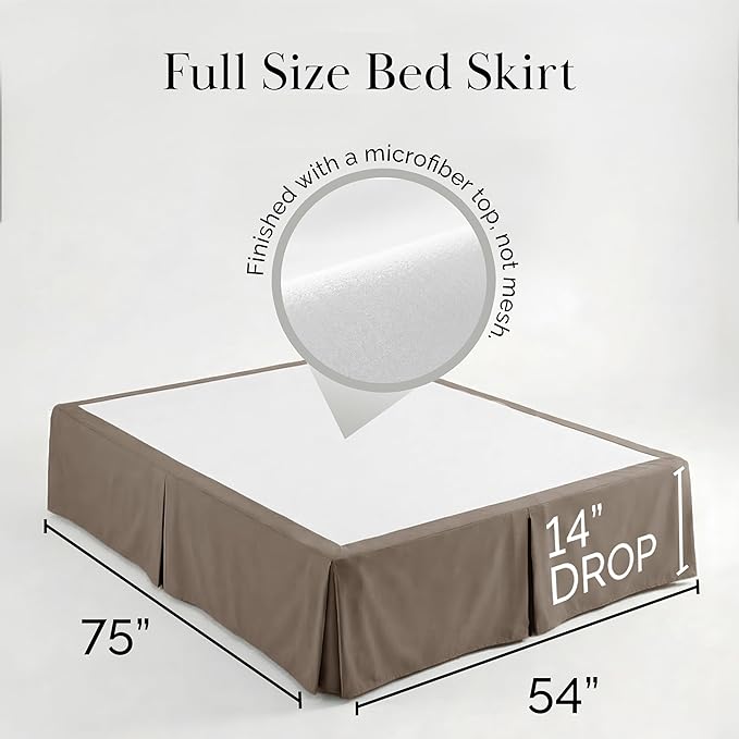 Southshore Fine Living, Inc. Hotel Quality Full Bed Skirt - 14" Drop, Elegant Pleated Design, Premium Dust Ruffle/Full Size Bed Skirt, Easy Care, Luxury Bed Skirt Full Size, Dark Taupe
