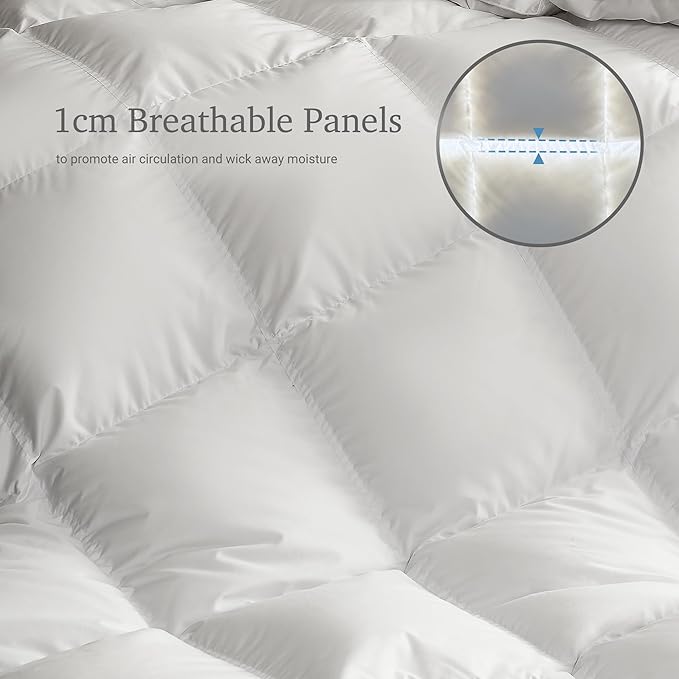 Hotel Grand White Goose Down Fiber Comforter King Size - All Season Hotel Collection Duvet Insert King Medium Warmth Comforter with 1cm Breathable Panel, 106" x 90"