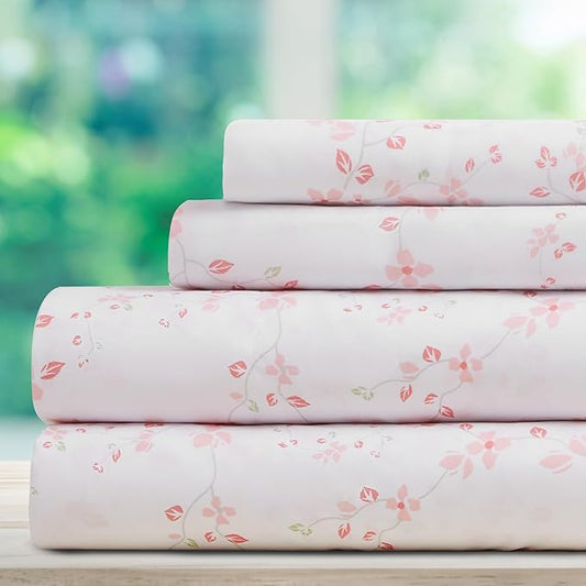 DREAMCARE King Size Sheets - Floral Sheets Bed Set - 4pcs King Sheet - Cooling Bed Sheets - King Size Sheet Sets - Soft & Long Lasting - Floral Blossom