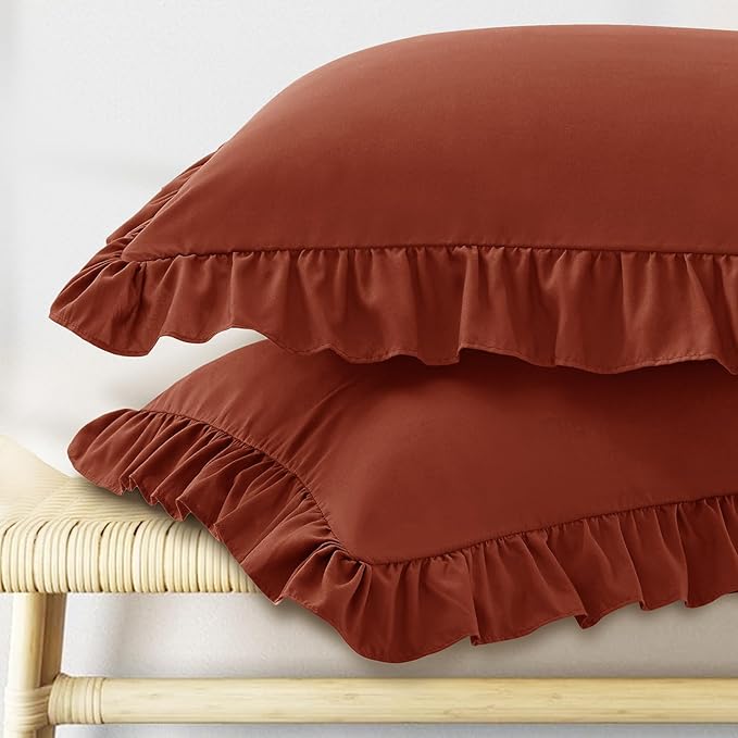 KKJIAF Ruffle Pillow Cases King Size Set of 2, Ruffled Pillow Covers with Envelope Closure, Wrinkle Resistant Ruffled Pillow Shams 20" x 36", Dusty Orange