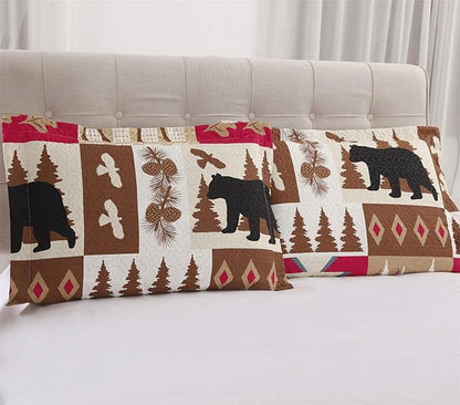 Ycosy Rustic Quilt Set Twin Size (68"x86") Bed Spread Lodge Lightweight Coverlet Reversible Bedding Cover Deer Bear Bedspreads Set with Elk Moose,1 Quilt + 2 Pillow Shams