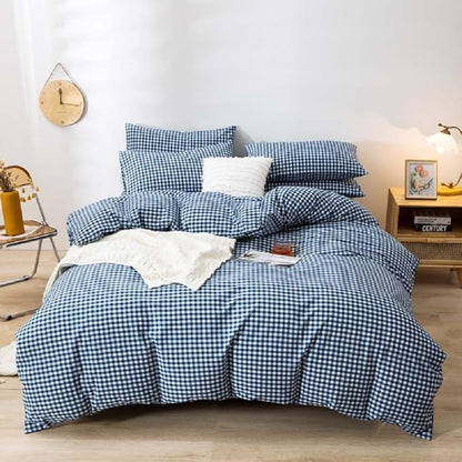 LifeTB Gingham Comforter Set Full 3 Pieces Royal Blue Grid Plaid Comforter Set Soft Fluffy Checkered Pattern Comforter with 2 Pillowcases Farmhouse Gingham Bedding Comforter Full Size for All Season