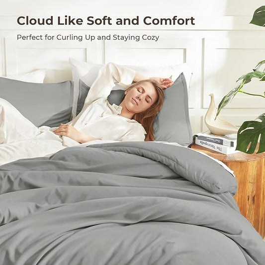 Litanika Comforters Medium Gray King Size, 3 Pieces Lightweight Solid Bedding Set & Collections, All Season Fluffy Bed Set (104x90In Comforter & 2 Pillowcases)