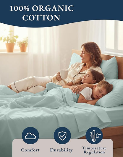 LANE LINEN 100% Organic Cotton Full Sheets Set 4-Piece Pure Percale Soft Bedding Breathable Fits Mattress Upto 15" Deep - French Blue