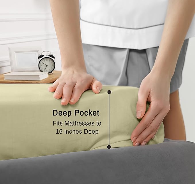 RUVANTI 100% Cotton Sheets – King Size Percale Bedding, Cooling & Breathable, Durable with a Crisp, Soft & Comfortable Feel, 16" Deep Pocket, 4-Piece Set, Sage Green