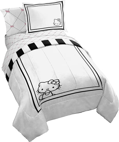 Jay Franco Comforter Set Includes Sheets and Pillow Covers - Soft and Cozy Bed Set for Stylish Room Decor, White - Hello Kity 7 Piece Full Size Bedding