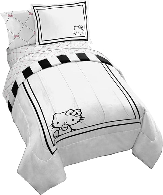 Jay Franco Comforter Set Includes Sheets and Pillow Covers - Soft and Cozy Bed Set for Stylish Room Decor, White - Hello Kity 7 Piece Full Size Bedding
