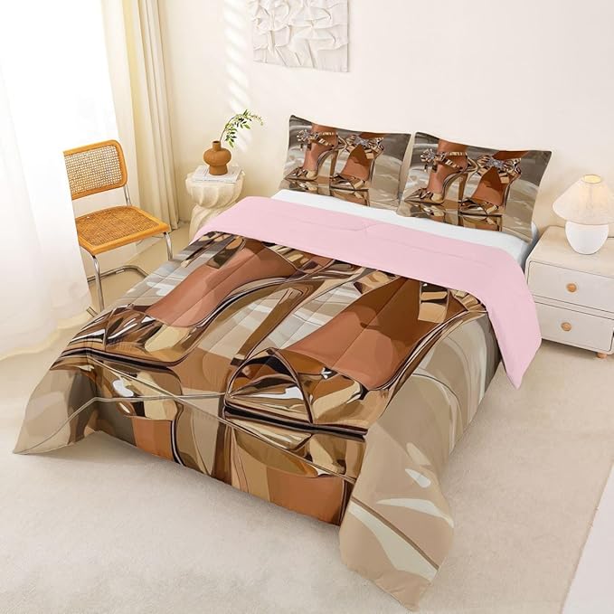 Erosebridal High-Heels Girlish Girls Comforter Set King Size Romantic Fashion Bedding Set Fashionable Gorgeous Quilt for Kids Children Women Bedroom Decor Modern Minimalist Gold Down Comforter