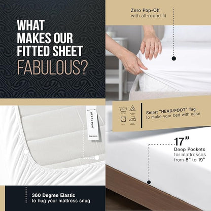 TEXAS LINEN CO. 100% Egyptian Cotton Sheets California King Size - 1500 Thread Count Cal King Sheet Set Egyptian Cotton, 4 PC Luxury Bedsheet (Ivory), Soft, Cooling, 17" Deep Pocket Bedsheet Set