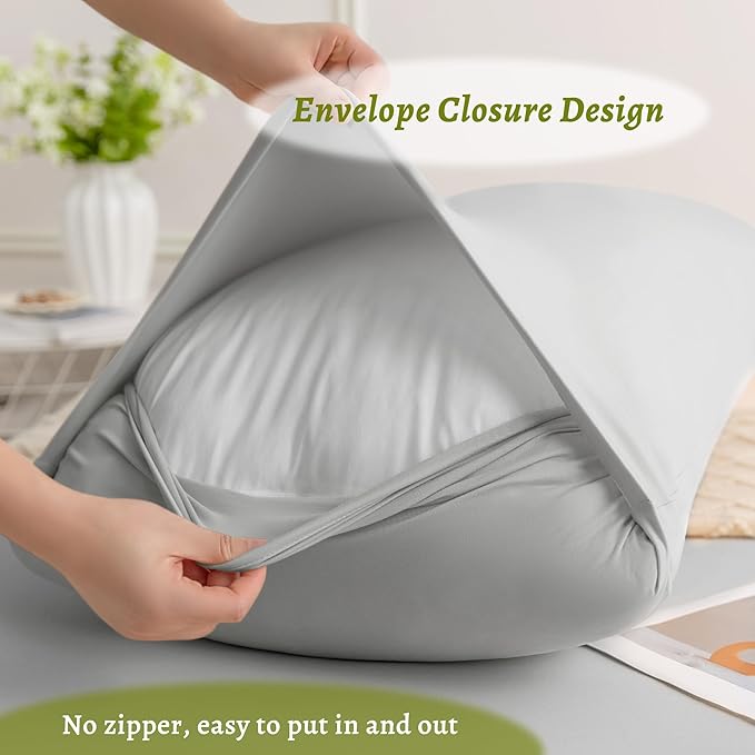 Stretchy Body Pillow Case Cover - Jersey Knit Long Pillowcase for Body Pillow, 1 Pack - Envelope Closure & Skin-Friendly, Soft and Breathable for Sleeping, 20"x54", Light Gray