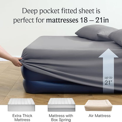 LuxClub 4 PC Full Size Sheet Set Bed Sheets Deep Pockets 18" Wrinkle Free Cooling Bed Sheets Machine Washable Hotel Bedding Silky Soft - Light Grey Full
