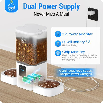 Frienhund 5G WiFi Automatic Cat Feeder 2 Cats: Dual Automatic Dog Feeder with APP Control, Cat Food Dispenser for Multiple Pets, Detachable for Easy Clean, 7L Large Food Storage -29 Cup (ACF190W-C)