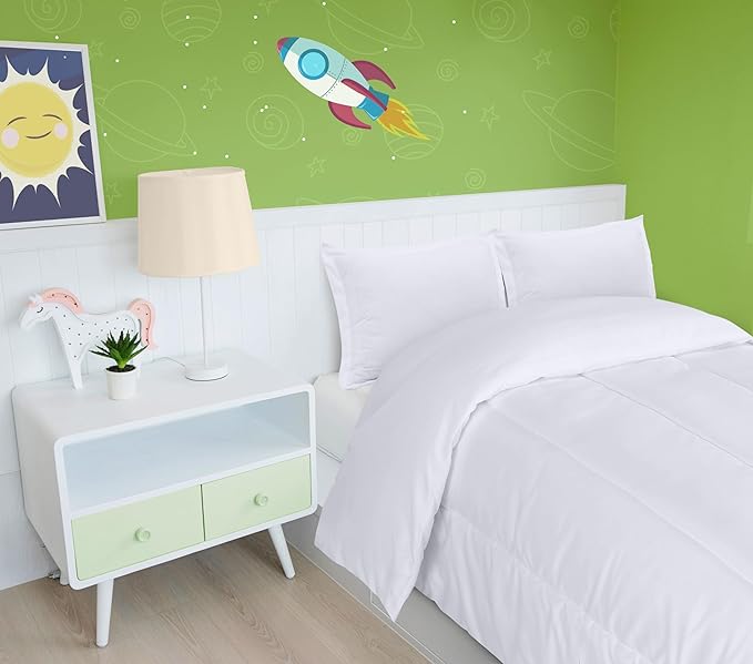Utopia Bedding White Kids Comforter Set with 2 Pillow Shams, 3 Piece Soft Microfiber Twin Bed Comforter with Pillow Shams, Printed Kids Bedding for Boys and Girls, Lightweight, Breathable,Easy Care