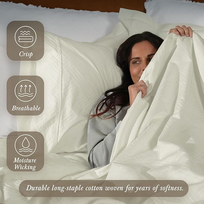 Threadmill Luxury 100% Cotton Full Bed-Sheets - 800 Thread Count Jacquard Celine Ivory,4 Pc Striped Best Sheets for Bed, Damask Sheets with Elasticized Deep Pocket